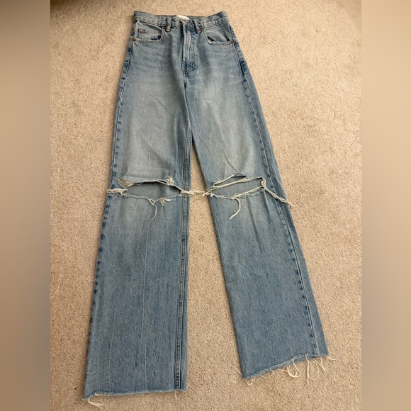 Zara Denim - Zara Light Blue Distressed Straight Leg High-Rise Jeans